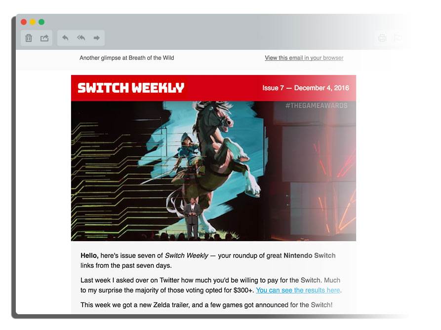 Nintendo Switch weekly email